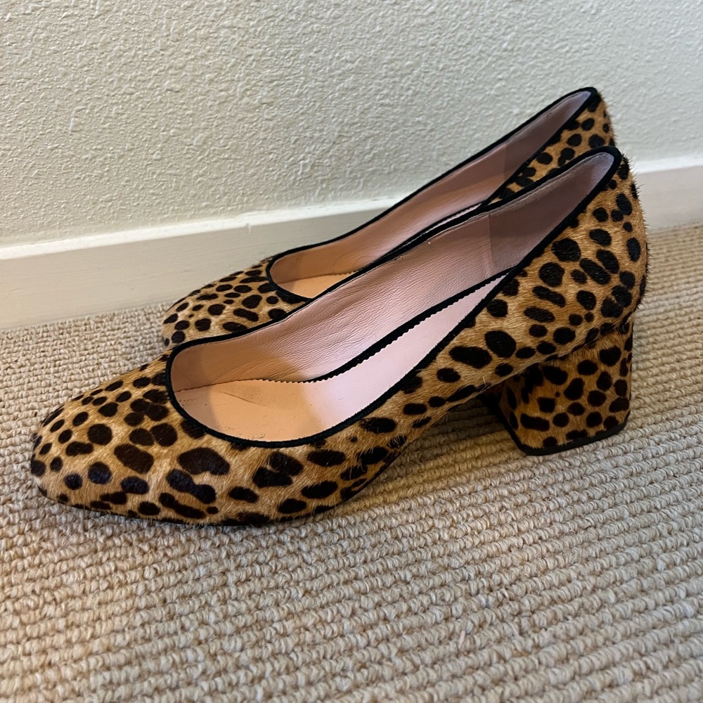 J Crew Calf Hair Leopard Block Heels